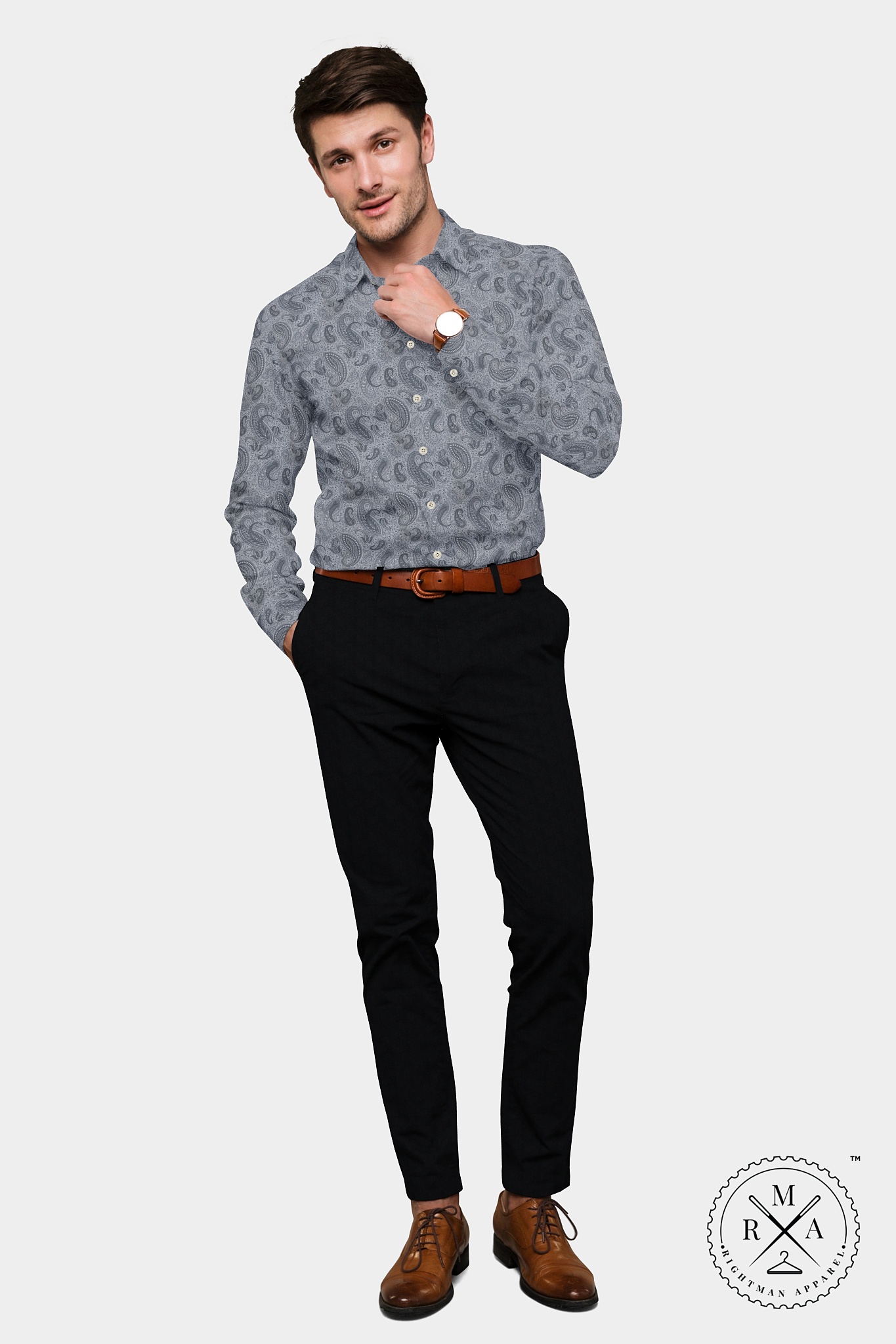 Gray Paisley Print Shirt SH360